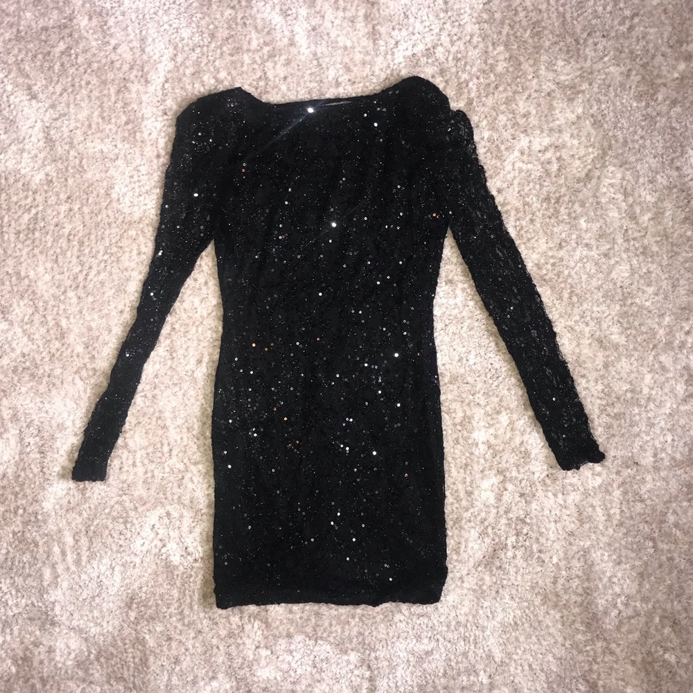 Little Black Sequin Lace Dress